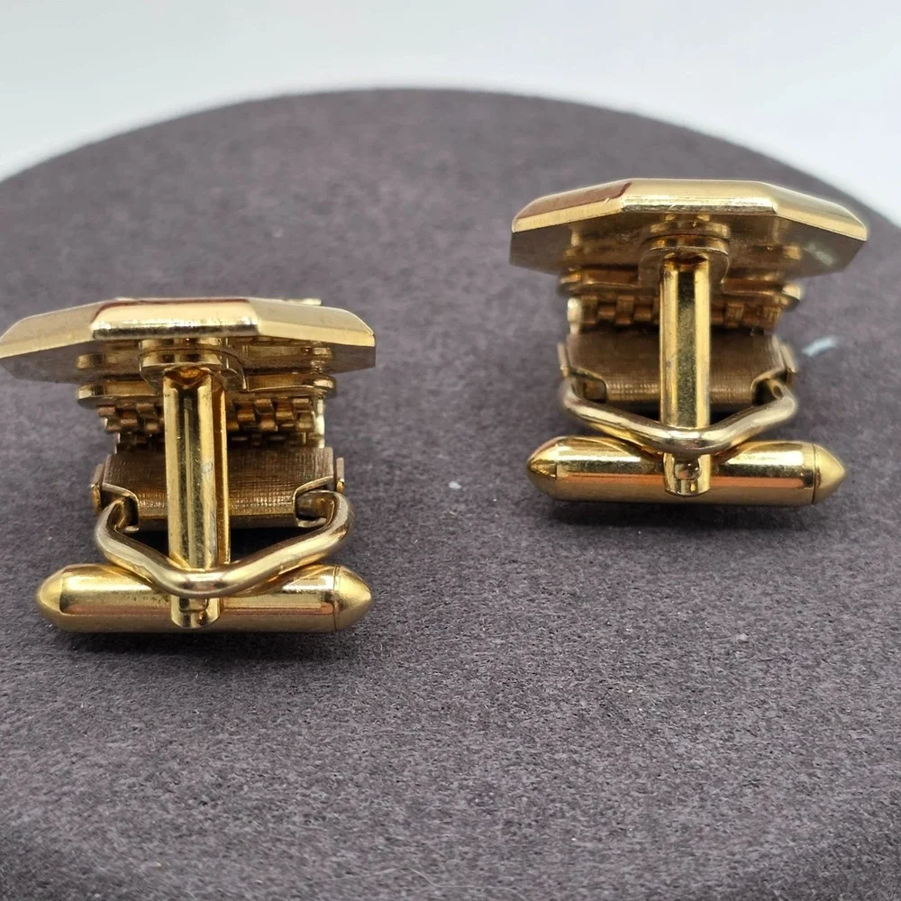 Gold Tone Octagon Letter A Cufflinks‎ Mesh Band Chain Link Formal Wear Monogram